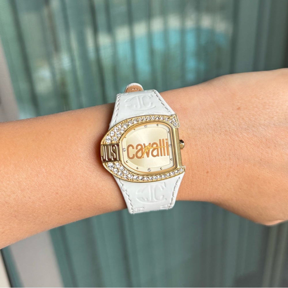 Just Cavalli Gold Plated‎ Stainless Steel JC Logo Women’s Wristwatch 35mm White